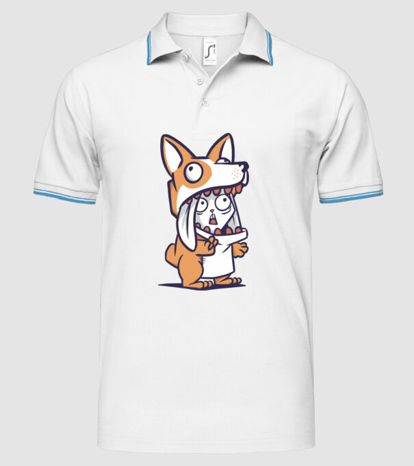 Iepuraș drăguț în costum Corgi model alb pe tricou