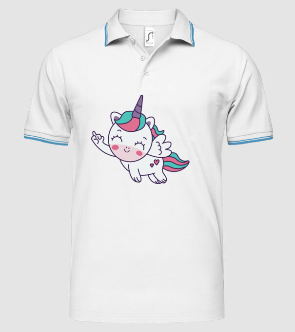 Unicorn drăguț arată degetul model alb pe tricou