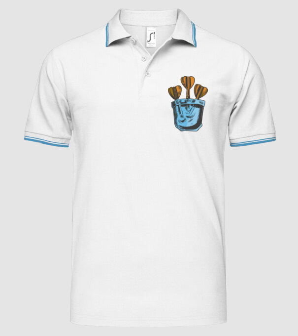 Darts buzunar model alb pe tricou