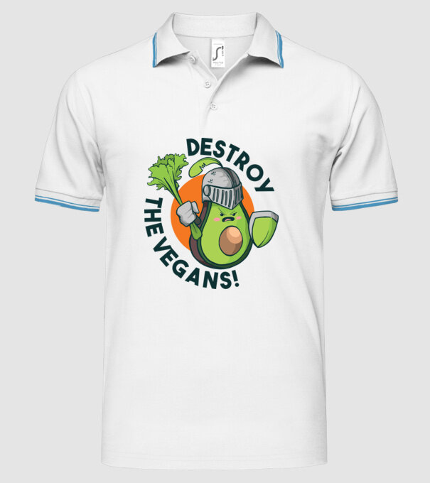 Destroy the Vegans - tricou amuzant războinic Avocado model alb pe tricou