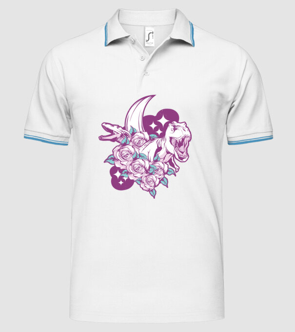 Dinozaur cu trandafiri model alb pe tricou