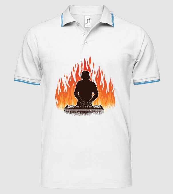 DJ Flăcări model alb pe tricou