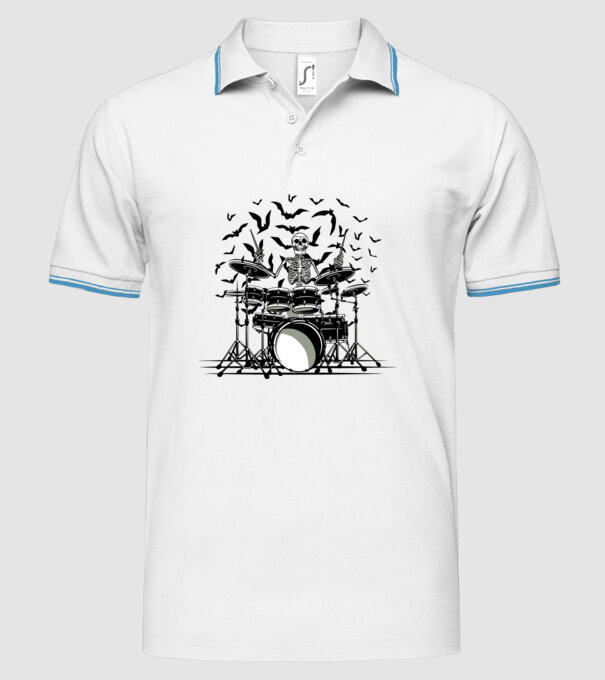 Schelet Baterist model alb pe tricou