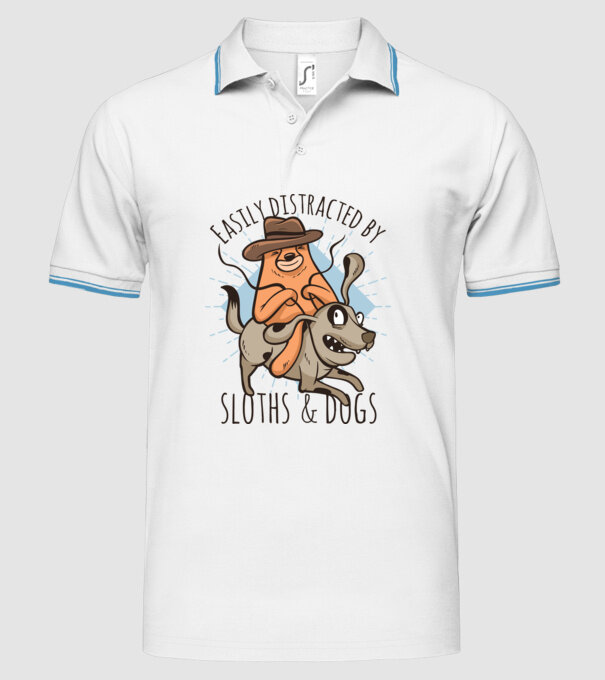Easily Distracted by Sloths & Dogs model alb pe tricou