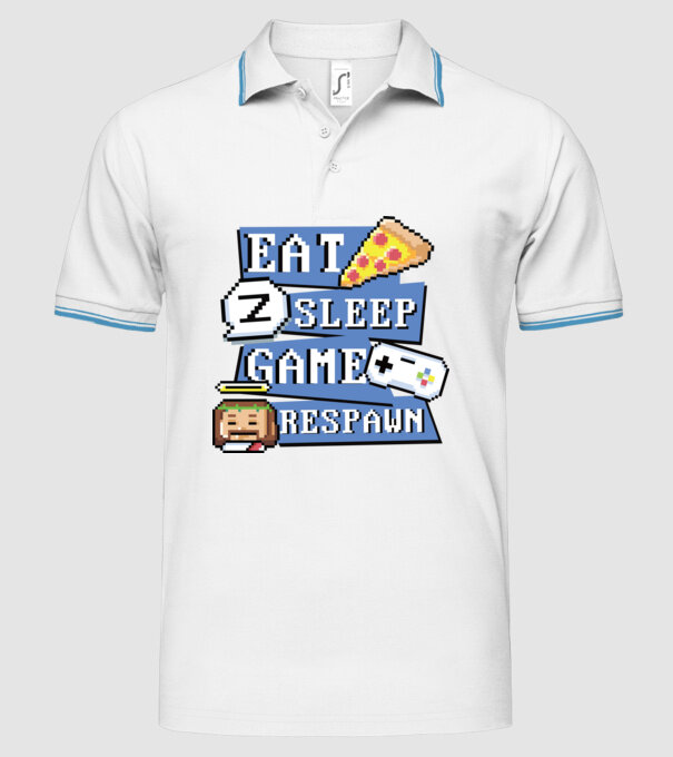 Eat, Sleep, Game respawn model alb pe tricou