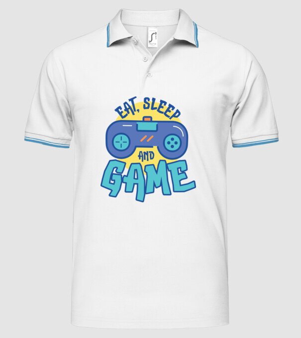 Eat Sleep and Game model alb pe tricou