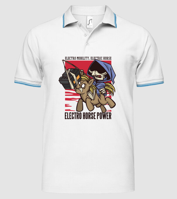 Cai putere electric model alb pe tricou