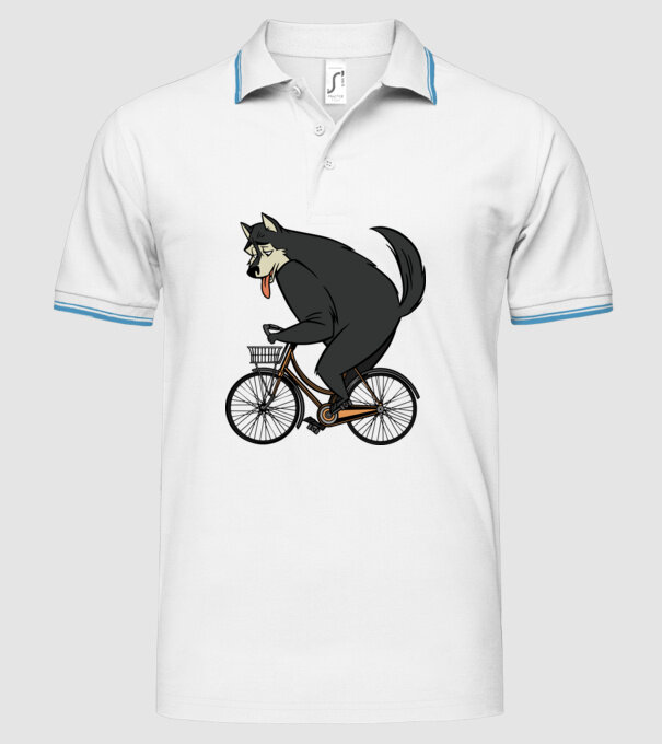 Lup pe bicicletă model alb pe tricou