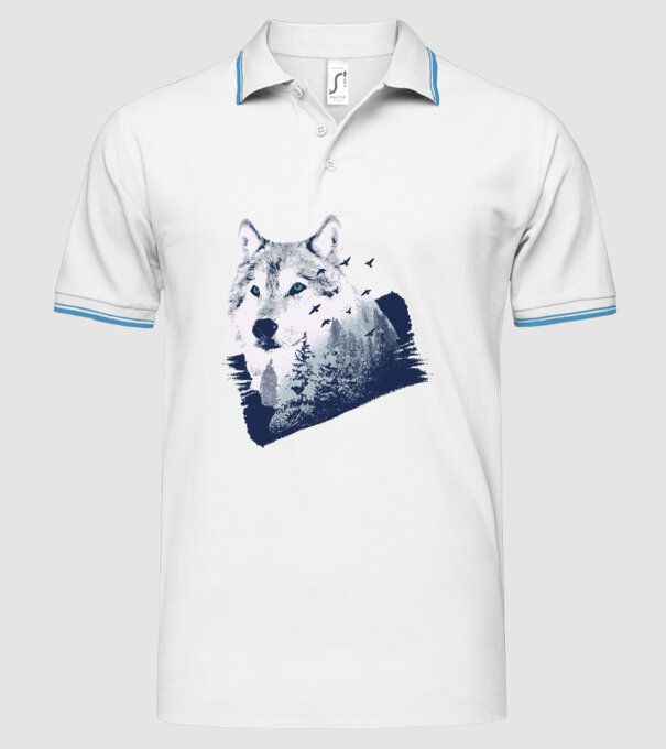 Tricou design Pădure Lup model alb pe tricou