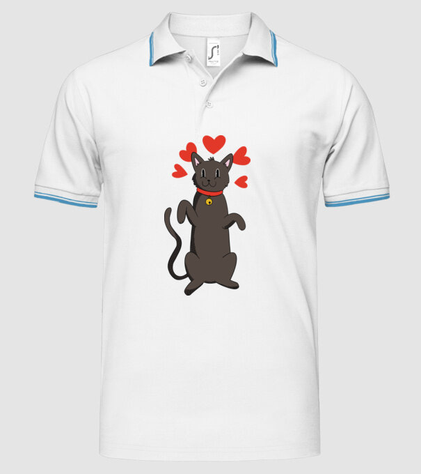 Pisică neagră dragoste model alb pe tricou