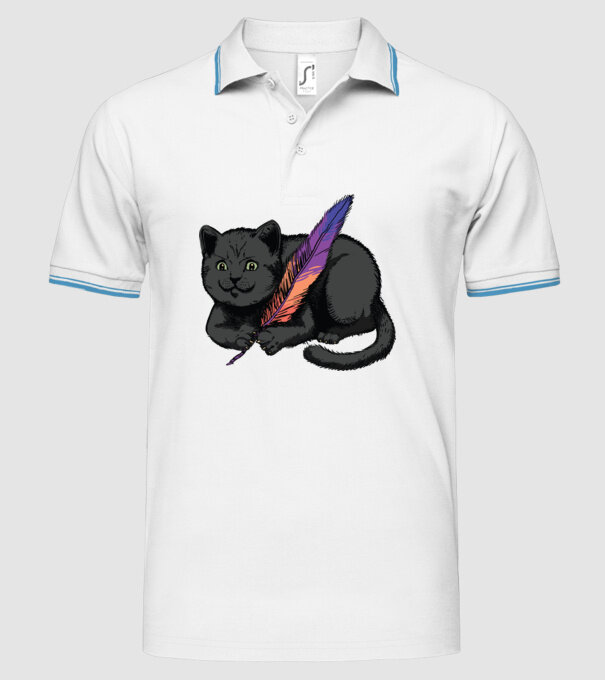 Pisicuță neagră cu pene model alb pe tricou