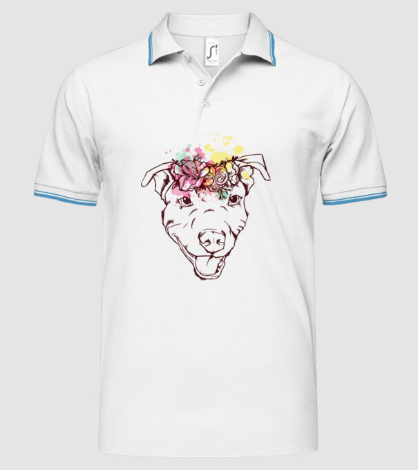 Floral Pitbull model alb pe tricou
