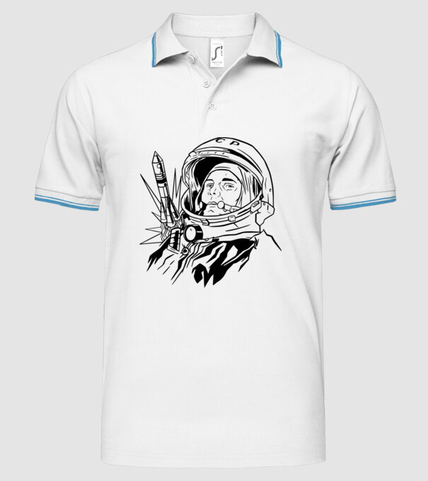 Astronautul Gagarin model alb pe tricou