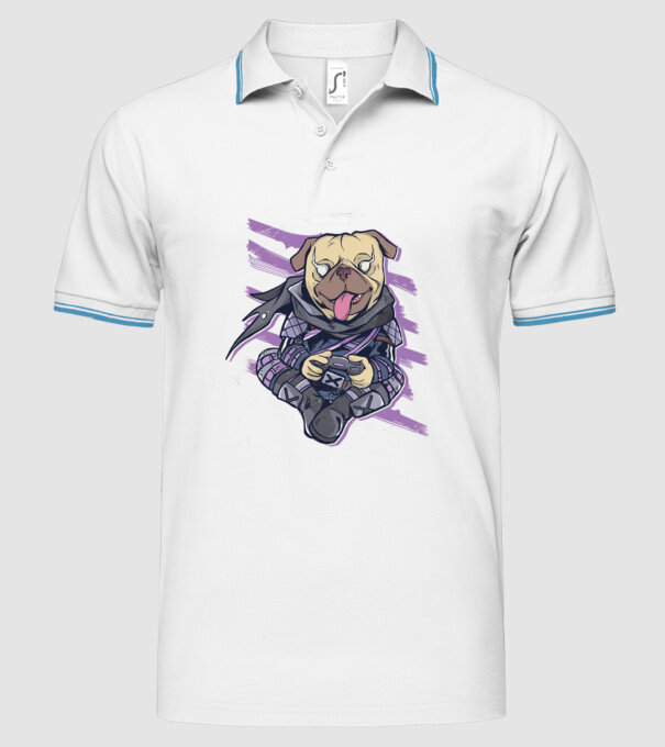 Mops Gamer tricou amuzant cu câine model alb pe tricou
