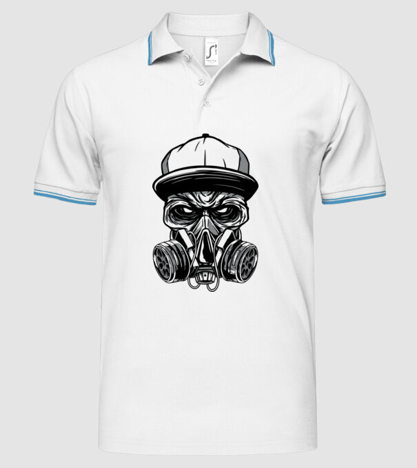 Mască de gaz Craniu model alb pe tricou