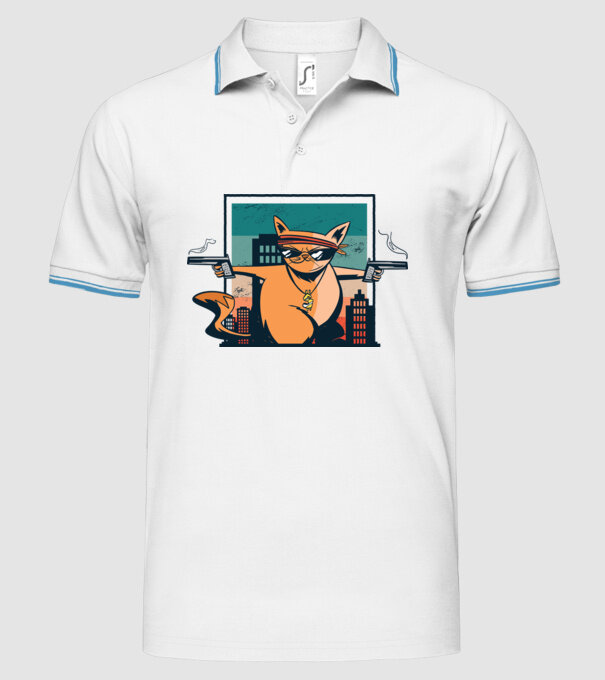 Pisică Gangster model alb pe tricou