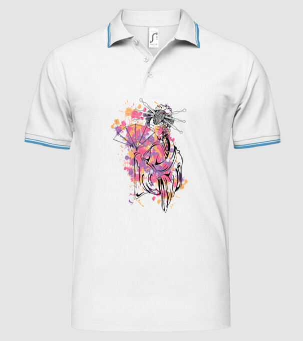 Geisha cu evantai model alb pe tricou