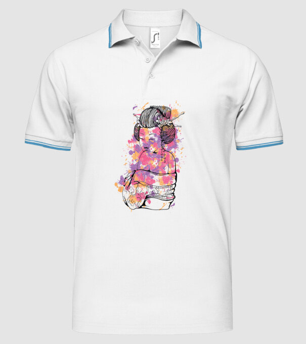 Geisha colorată model alb pe tricou