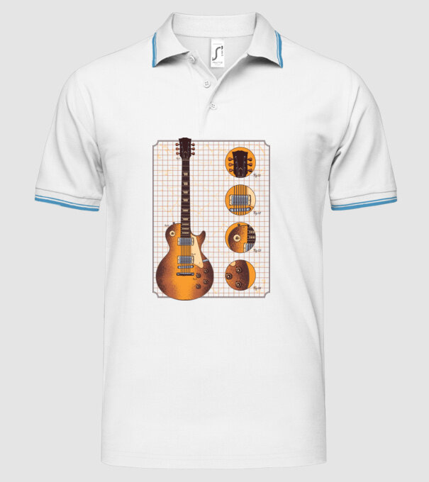 Gibson Chitară desen gold model alb pe tricou