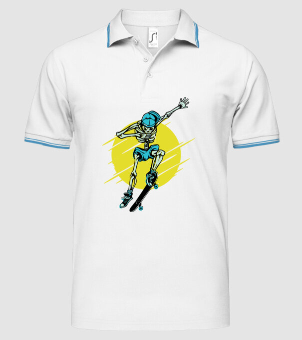 Schelet Skateboarder model alb pe tricou