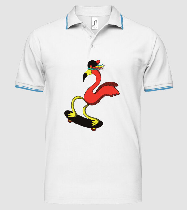 Flamingo Skateboarder model alb pe tricou
