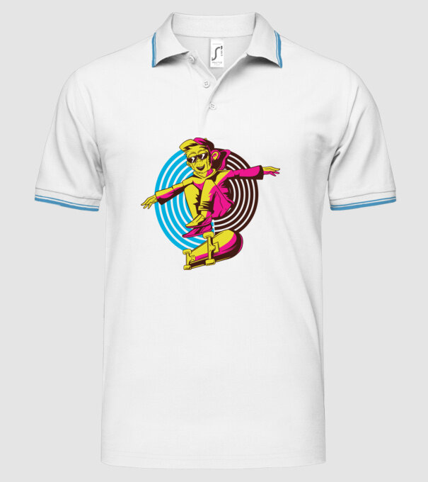 Maimuță Skateboarder model alb pe tricou