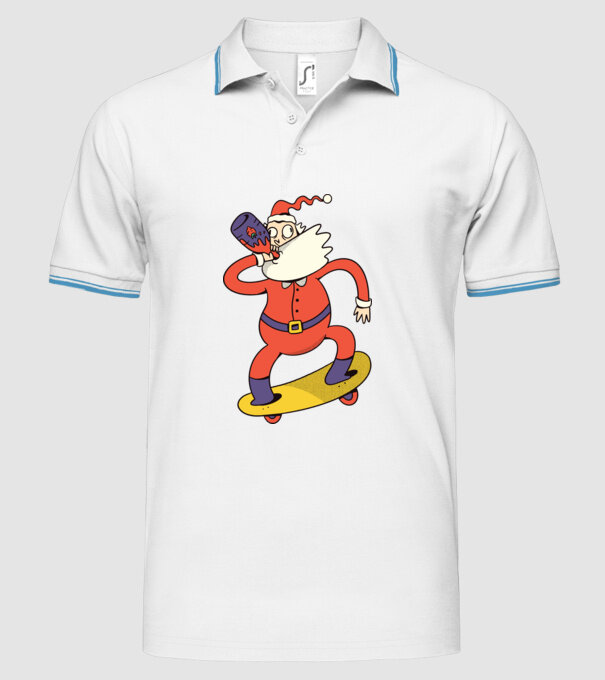 Moș Crăciun Skateboarder model alb pe tricou