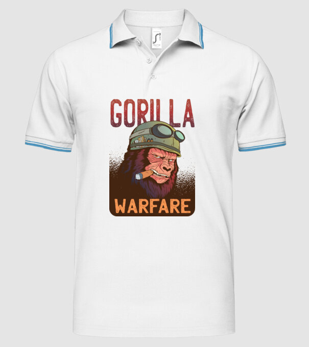 Gorilla Warfare model alb pe tricou