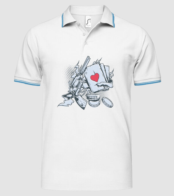 Gun with Cards model alb pe tricou