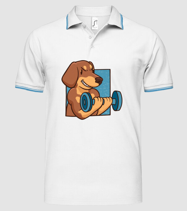Teckel body builder model alb pe tricou