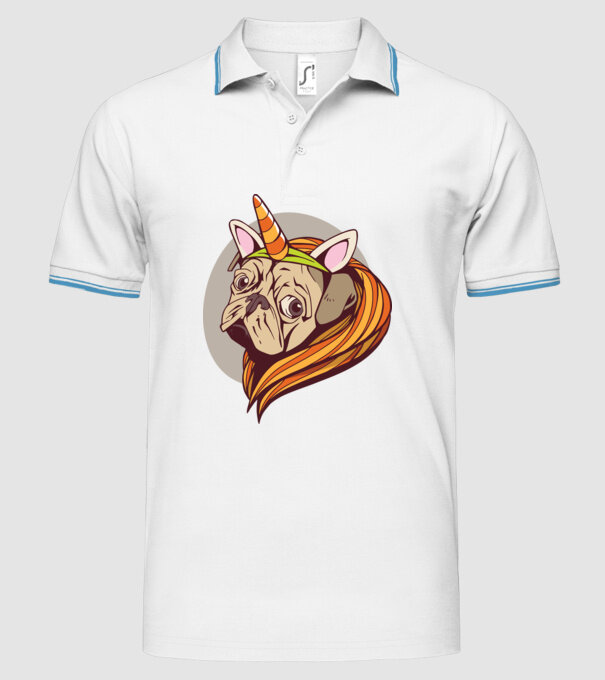 Halloween Mops în costum de Unicorn model alb pe tricou