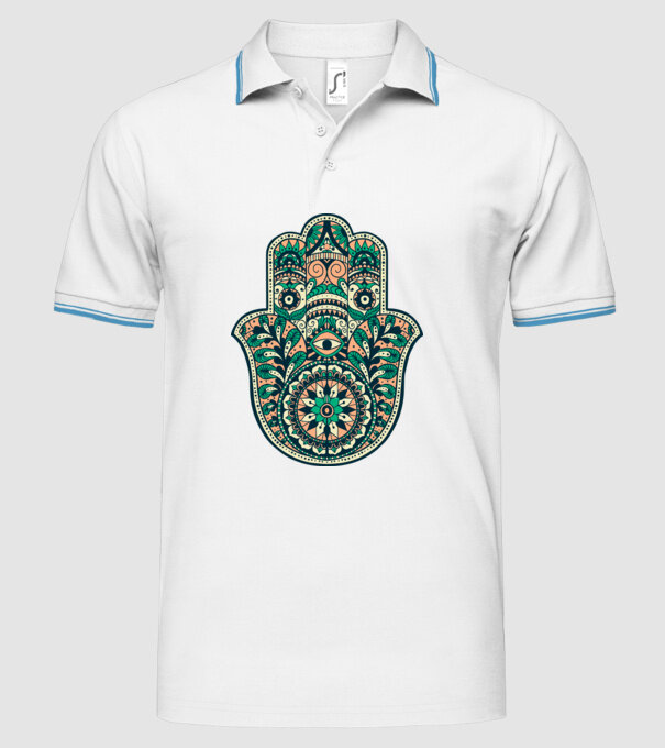 Mână Hamza - Mâna lui Dumnezeu Mandala model alb pe tricou