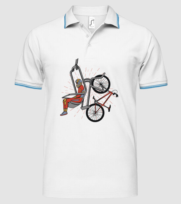 Biciclist montain bike pe teleferic model alb pe tricou