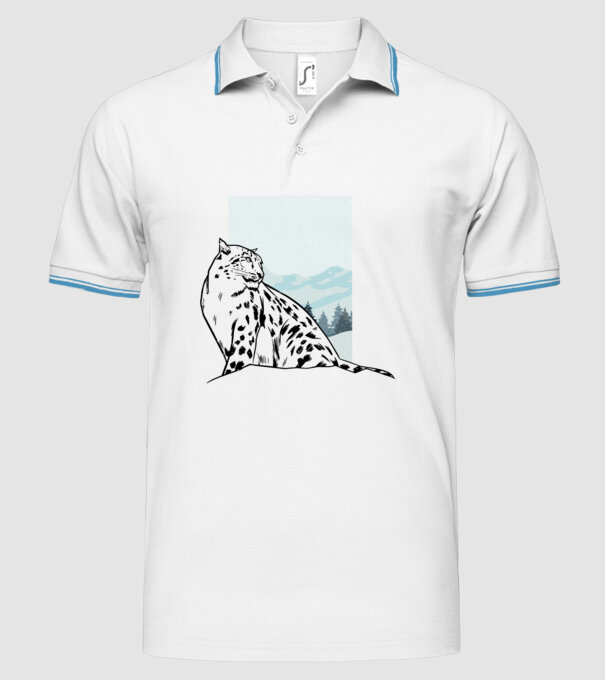 Leopard de zăpadă pisică mare model alb pe tricou