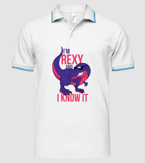 'I''m Rexy and I know it - tricou dinozaur amuzant' model alb pe tricou