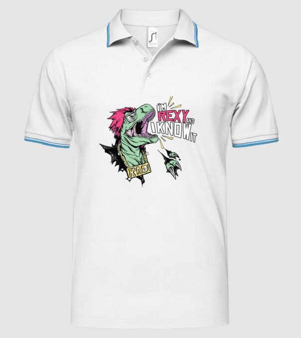 'I''m Rexy and I know it - tricou dinozaur amuzant' model alb pe tricou