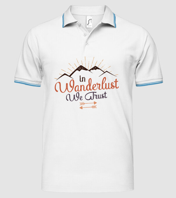 In Wanderlust we trust model alb pe tricou