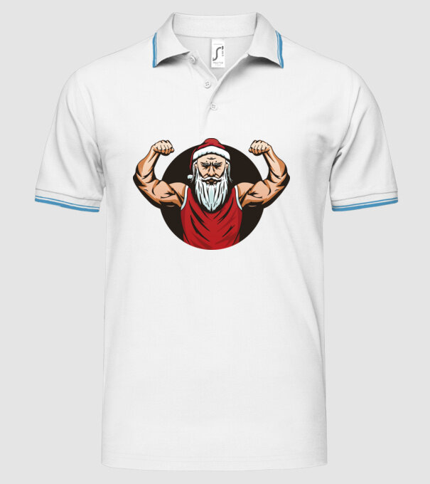 Moș Crăciun musculos model alb pe tricou