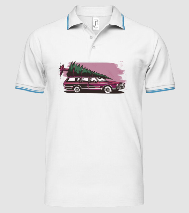 Pom de Crăciun cu mașină Retro tricou model alb pe tricou