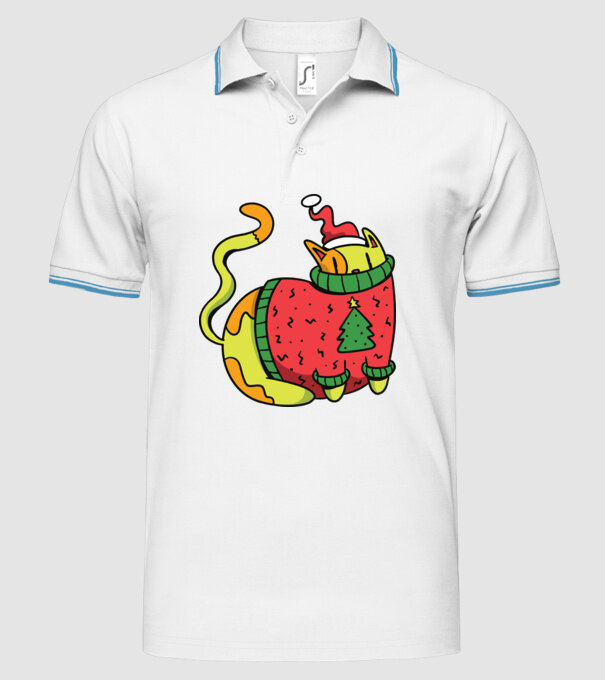 Pisică de Crăciun model alb pe tricou