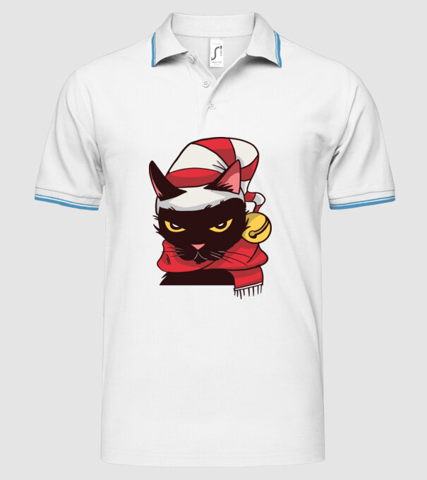 Pisică de Crăciun model alb pe tricou