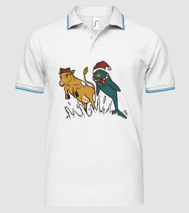 Delfin și Vacă de Crăciun model alb pe tricou