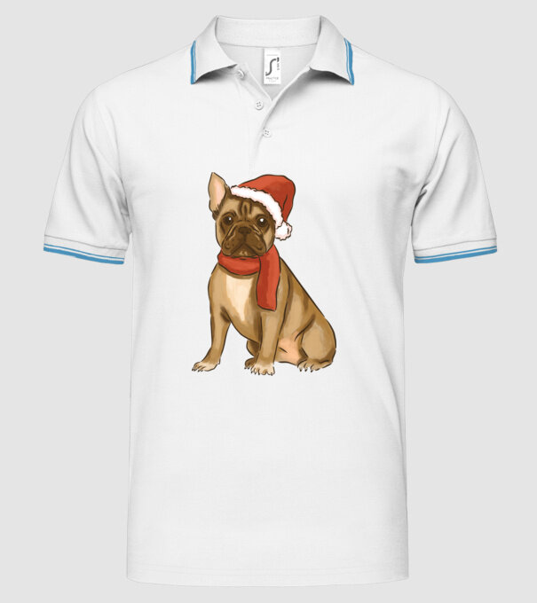 Bulldog francez de Crăciun model alb pe tricou