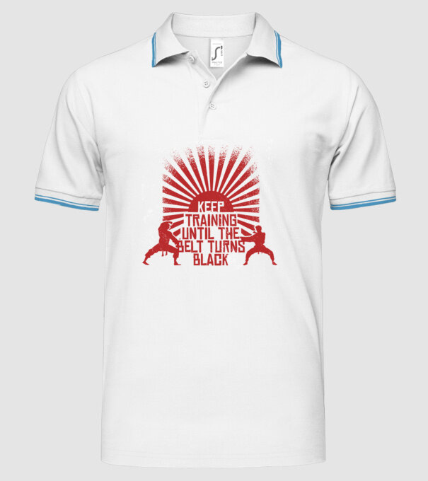 Keep Training until the Belt turns black model alb pe tricou