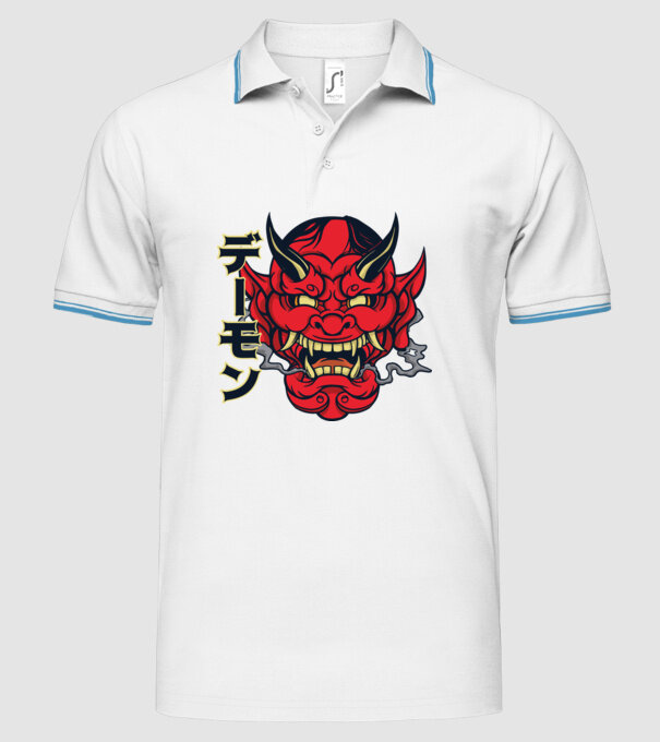 Mască demon chinez model alb pe tricou