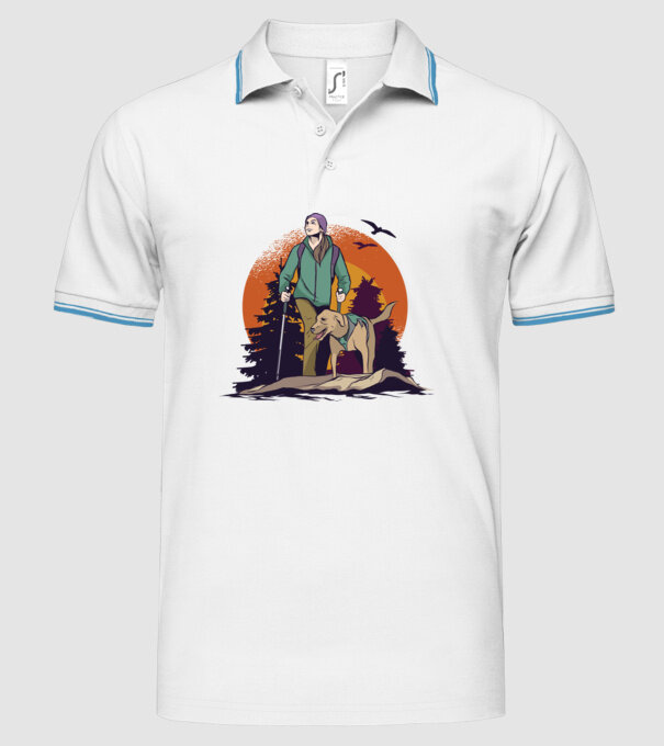 Excursie cu câine model alb pe tricou