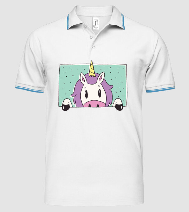 Unicorn curios model alb pe tricou