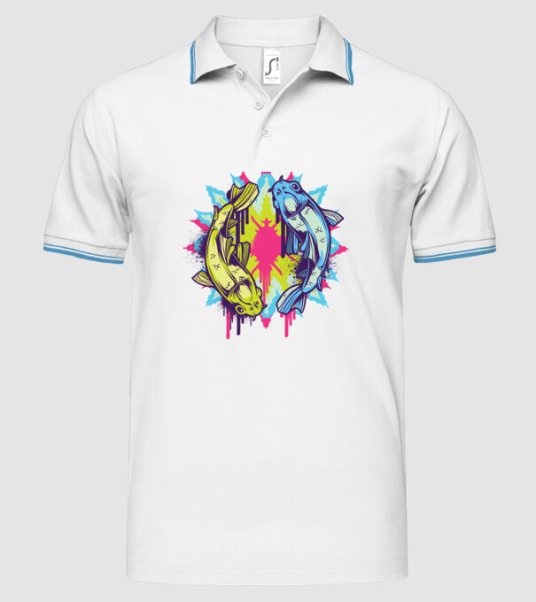 Crap Koi Colorat model alb pe tricou