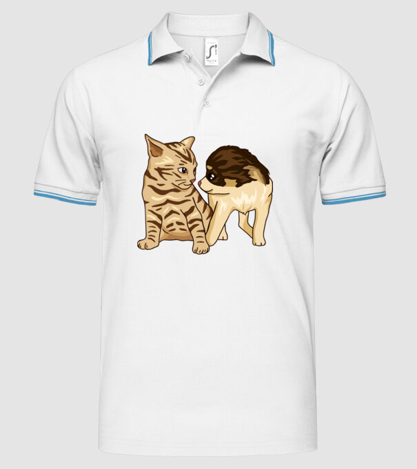 cuplu drăguț câine și pisică model alb pe tricou