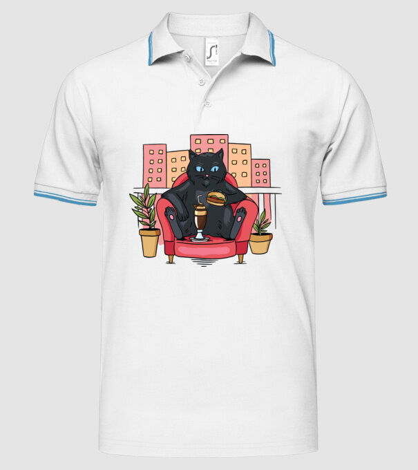 Pisică relaxându-se model alb pe tricou